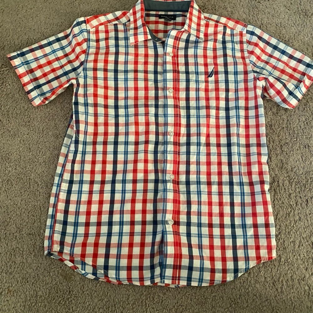 Nautica Boys Red and Blue Plaid Shirt